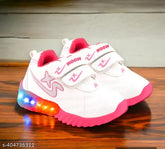 Stylish waterproof lighting sports shoes for kids up to 7 years, white and red, canvas and rubber, embellished net pattern, ideal for boys and girls, with memory foam insoles and velcro fastening